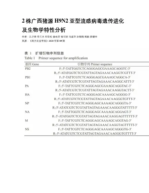 2株广西猪源H9N2亚型流感病毒遗传进化及生物学特性分析