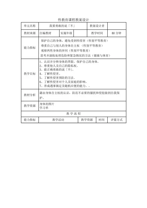 性教育心理健康教案1