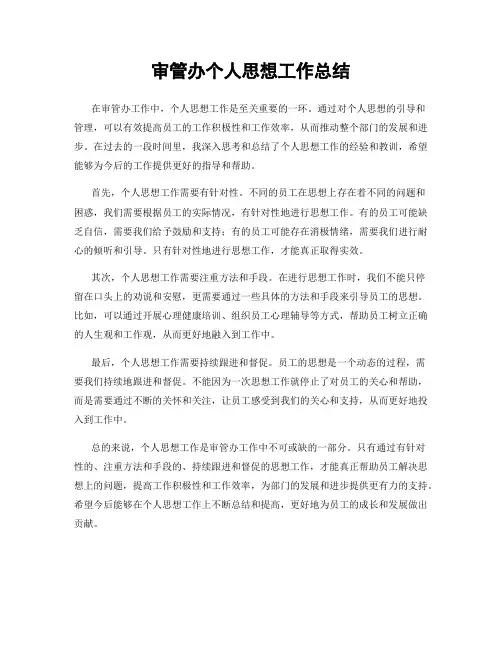 审管办个人思想工作总结