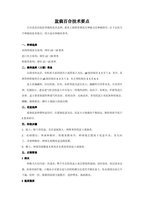 盆栽百合技术要点