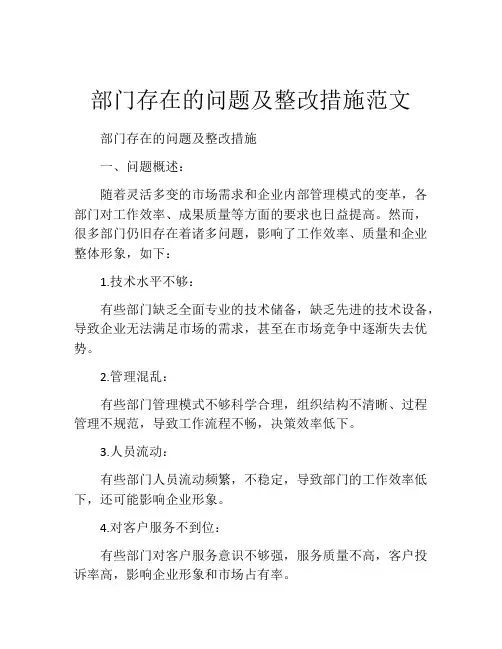 部门存在的问题及整改措施范文