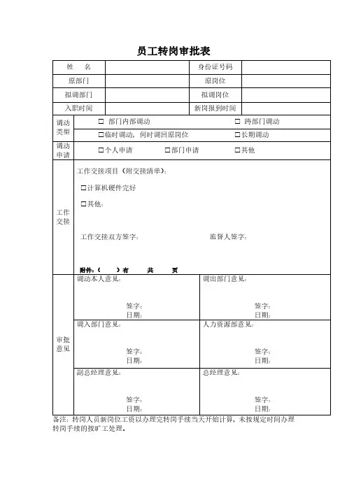 员工转岗审批表模板
