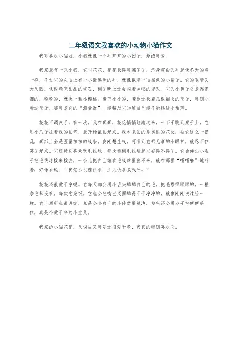 二年级语文我喜欢的小动物小猫作文