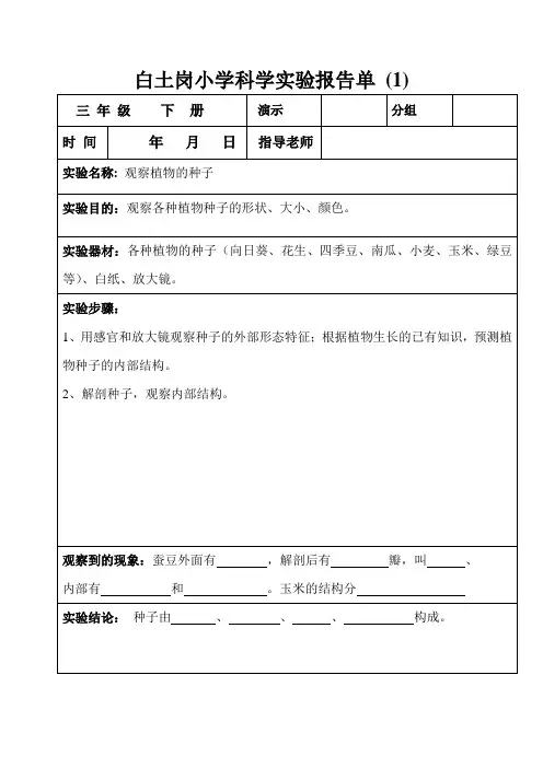 (_三年级下册_)科学实验报告单