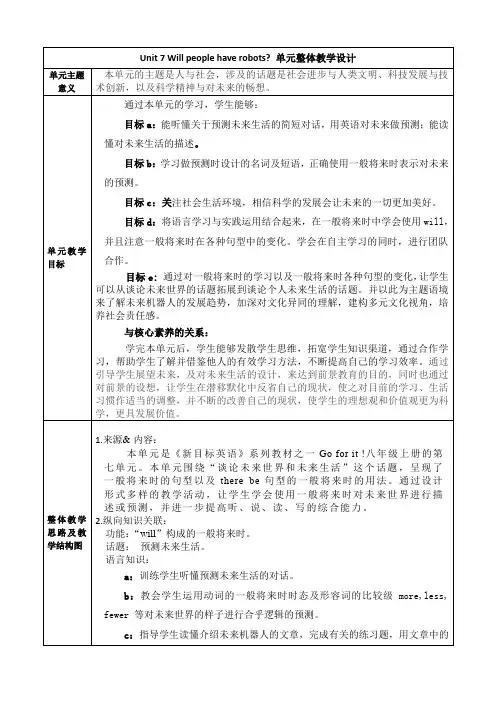 Unit7WillpeoplehaverobotsSectionB3aSelfCheck大单元教学课