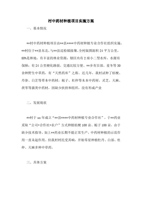 村中药材种植项目实施方案