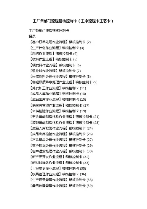 工厂各部门流程稽核控制卡（工序流程卡工艺卡）