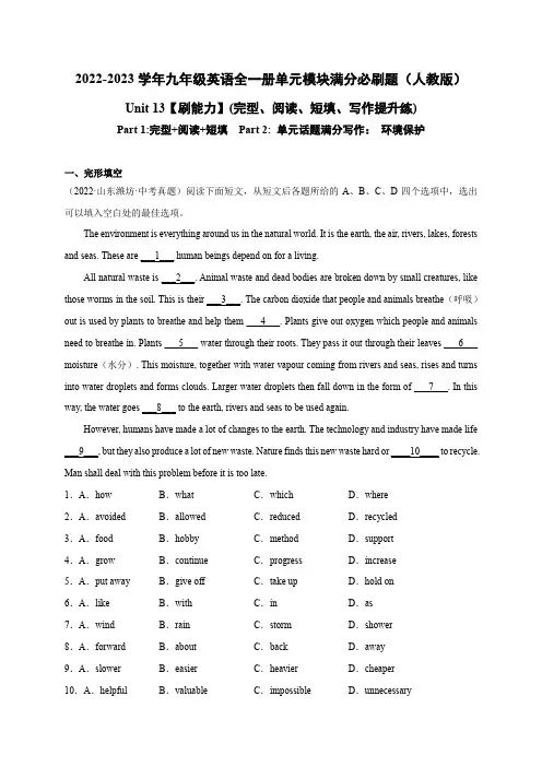 Unit 13(完型、阅读、短填、写作提升练)-九年级英语全一册单元模块满分必刷题(人教版)