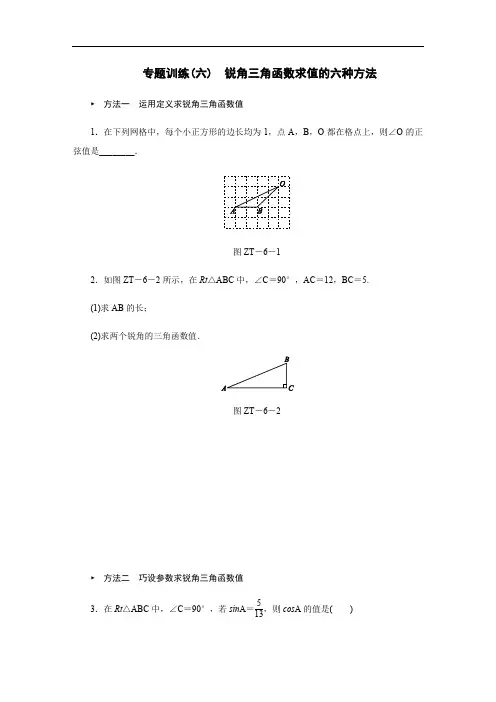 中考数学复习  专题训练(六) 锐角三角函数求值的六种方法