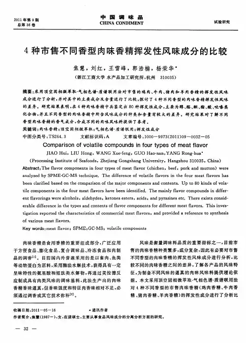 4种市售不同香型肉味香精挥发性风味成分的比较