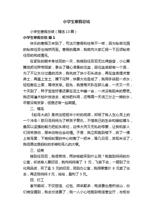 小学生寒假总结（精选13篇）