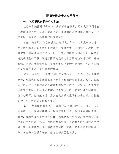 团员评议表个人总结范文