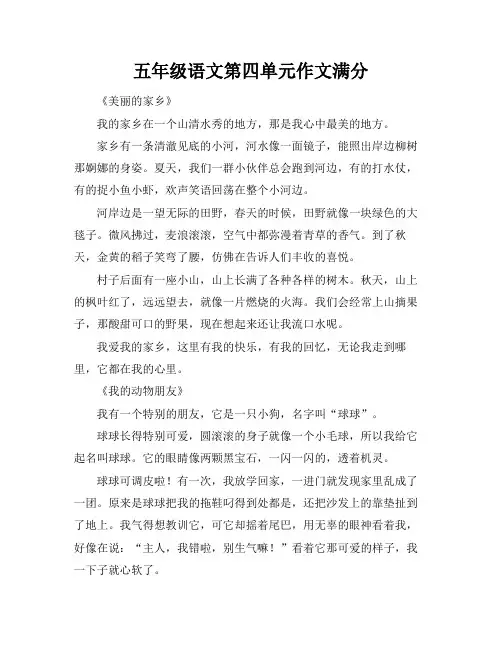 五年级语文第四单元作文满分