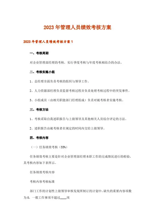 2023年管理人员绩效考核方案