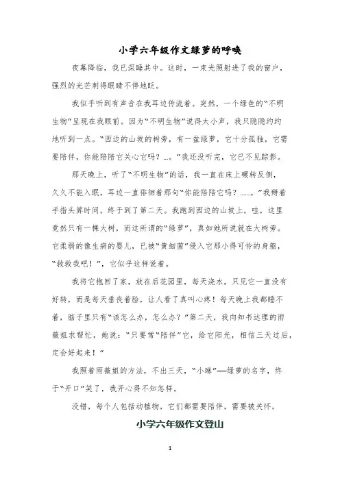 小学六年级作文绿萝的呼唤