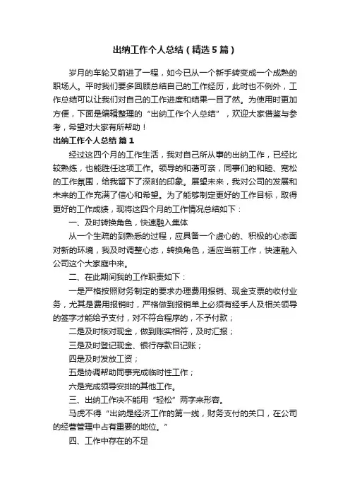 出纳工作个人总结（精选5篇）