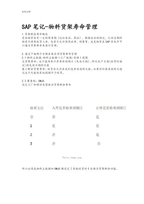 SAP物料货架寿命管理系统