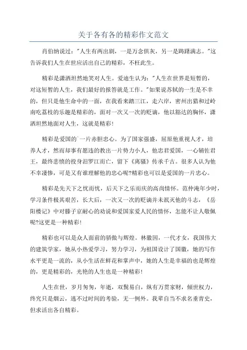 关于各有各的精彩作文范文