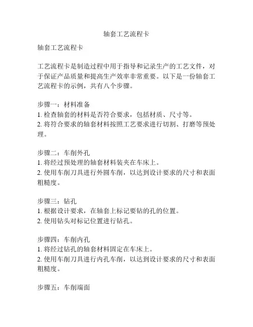 轴套工艺流程卡