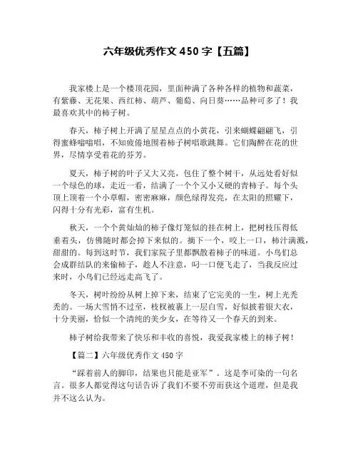 六年级优秀作文450字【五篇】