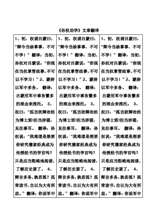 《孙权劝学》文章翻译