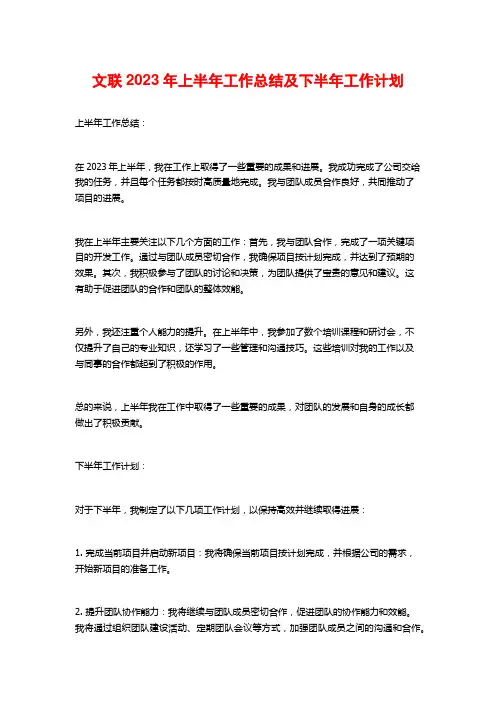 文联2023年上半年工作总结及下半年工作计划