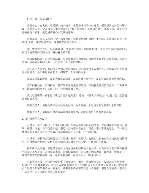 初一满分作文600字范文精选5篇