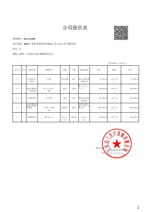 分项报价表