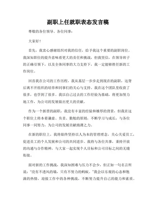副职上任就职表态发言稿