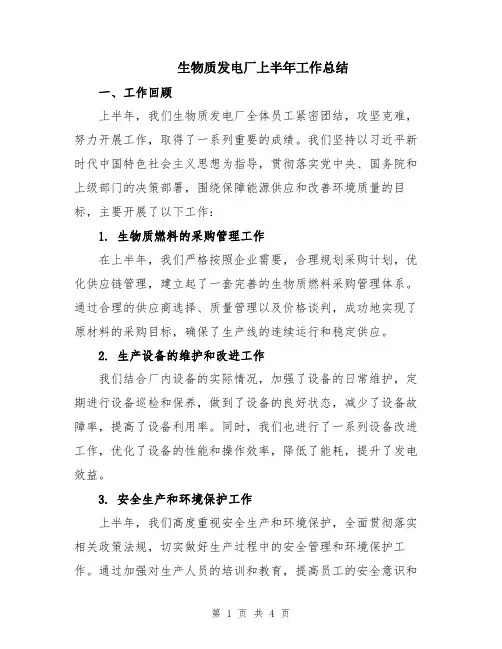 生物质发电厂上半年工作总结