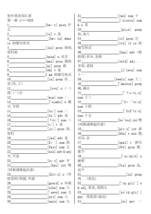 初中英语单词表大全2182默写版