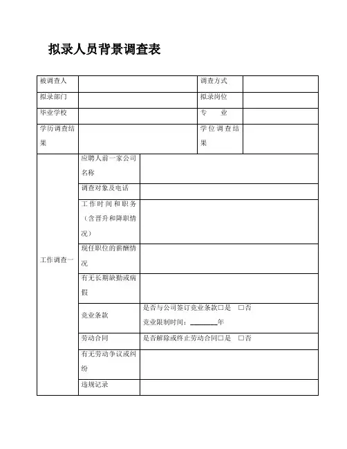 拟录人员背景调查表