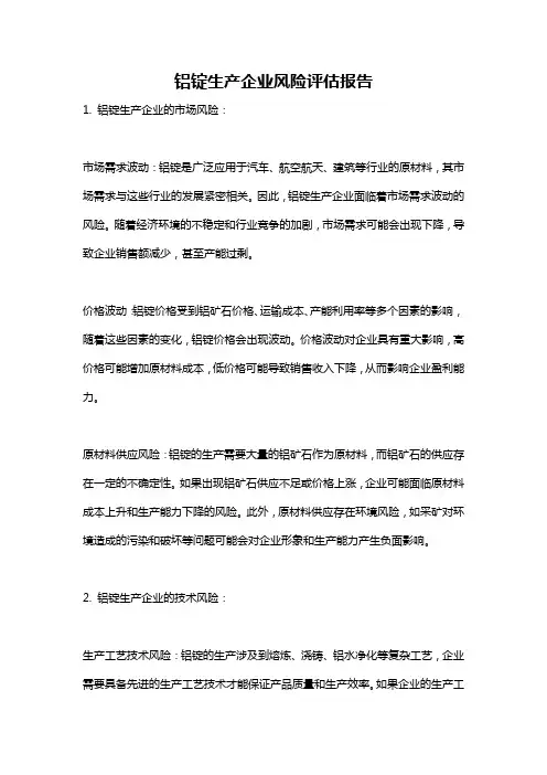铝锭生产企业风险评估报告