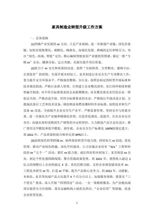 家具制造业转型升级工作方案