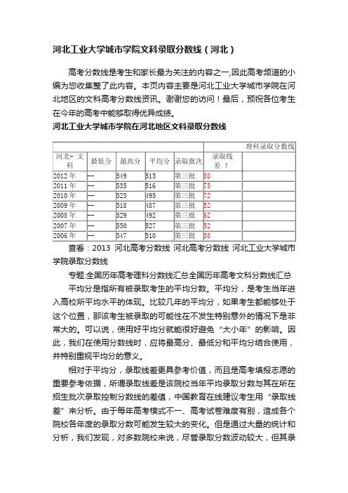 河北工业大学城市学院文科录取分数线（河北）