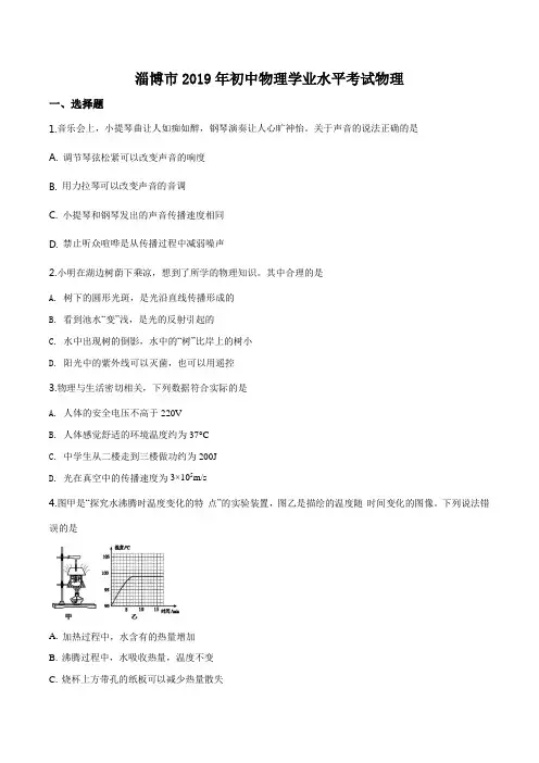 【精品】2019年山东省淄博市中考物理试题(原卷版)