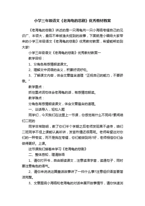 小学三年级语文《老海龟的悲剧》优秀教材教案