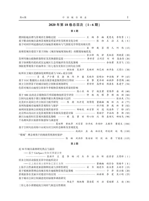 《中国城市林业》2020年第18卷总目次(1~6期)