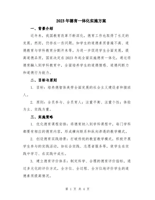 2023年德育一体化实施方案