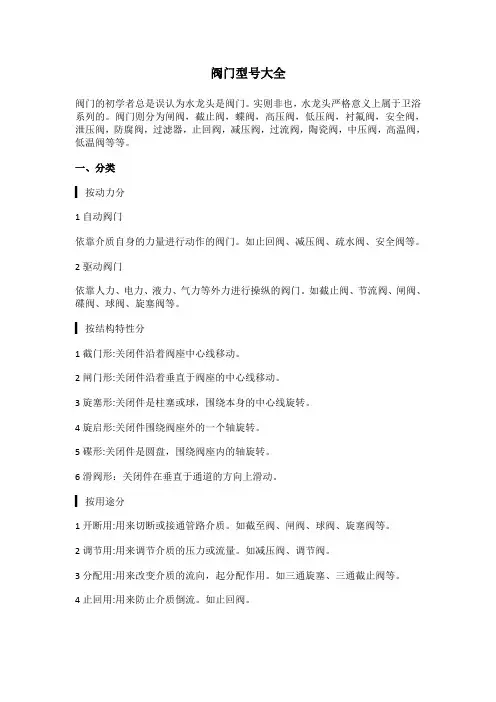 阀门型号大全