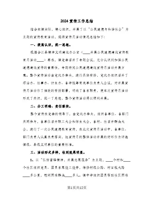 2024宣传工作总结(7篇)
