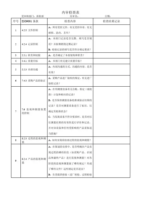 质检部内审检查表