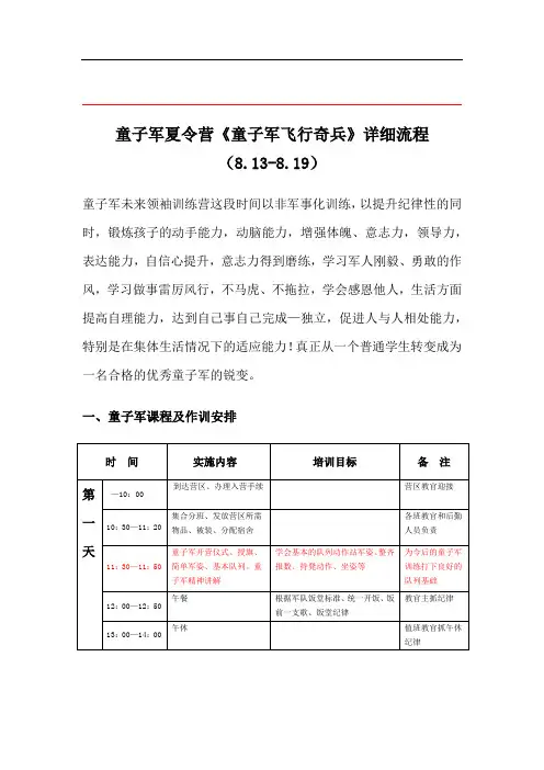 童子军军旅文化夏令营第2届《飞行奇兵》7天详细流程