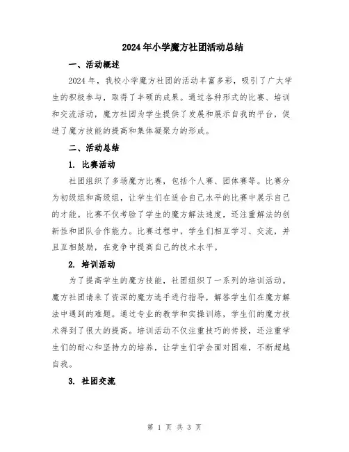 2024年小学魔方社团活动总结 2