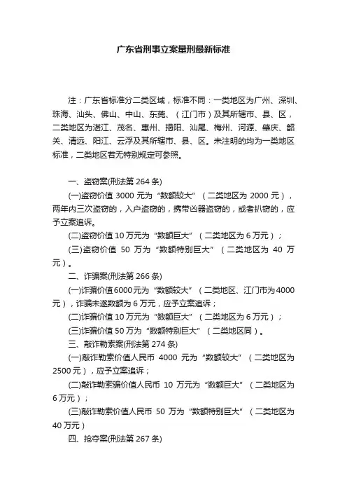 广东省刑事立案量刑最新标准