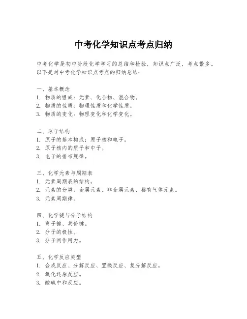 中考化学知识点考点归纳