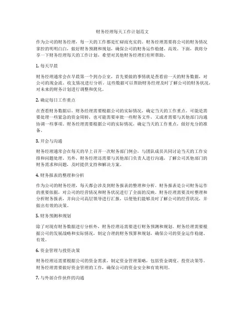 财务经理每天工作计划范文