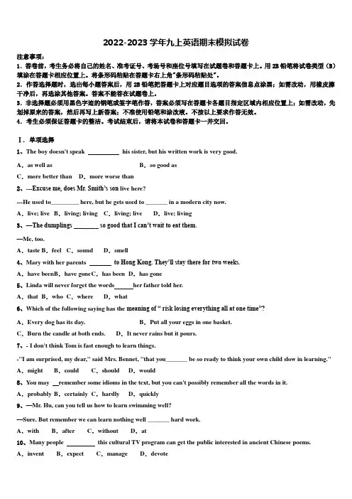2022年山东省济南市槐荫区英语九年级第一学期期末学业水平测试试题含解析