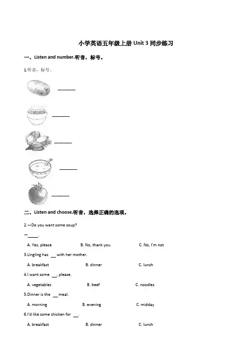 湘少版(三起)五年级上册英语试题Unit 3 Do you want some rice(含答案)
