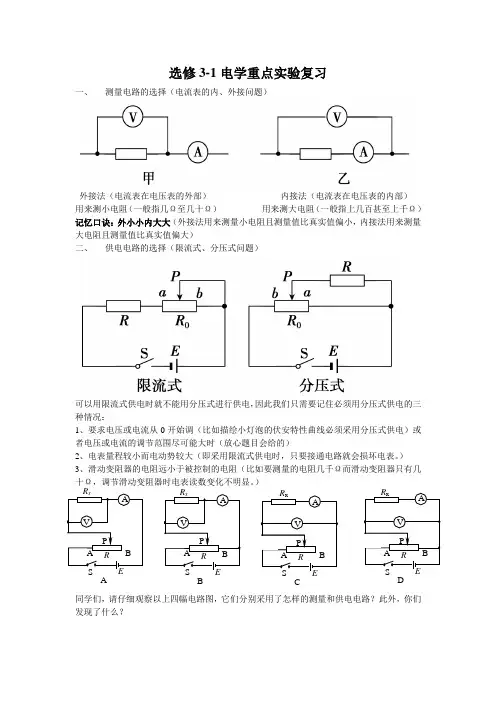 高中电学重点实验复习基础知识分压限流内接外接总结